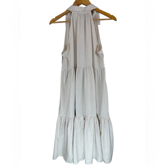 Nicole Miller Tiered Midi Dress Linen Sleeveless Button-Front Lagenlook Sz S - Picture 3 of 10